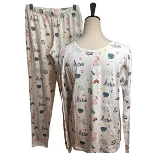 Mio Cotton Youth Large Pima Cotton Pajama Set Rainbow Doodle Print Made in Peru